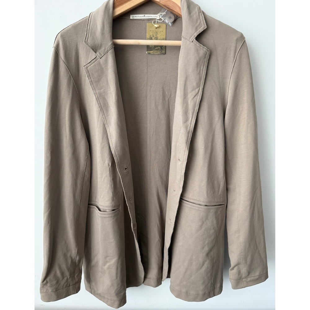 Peruvian Connection Avery Blazer Beige Tan Cotton Knit Jacket NWT New Medium